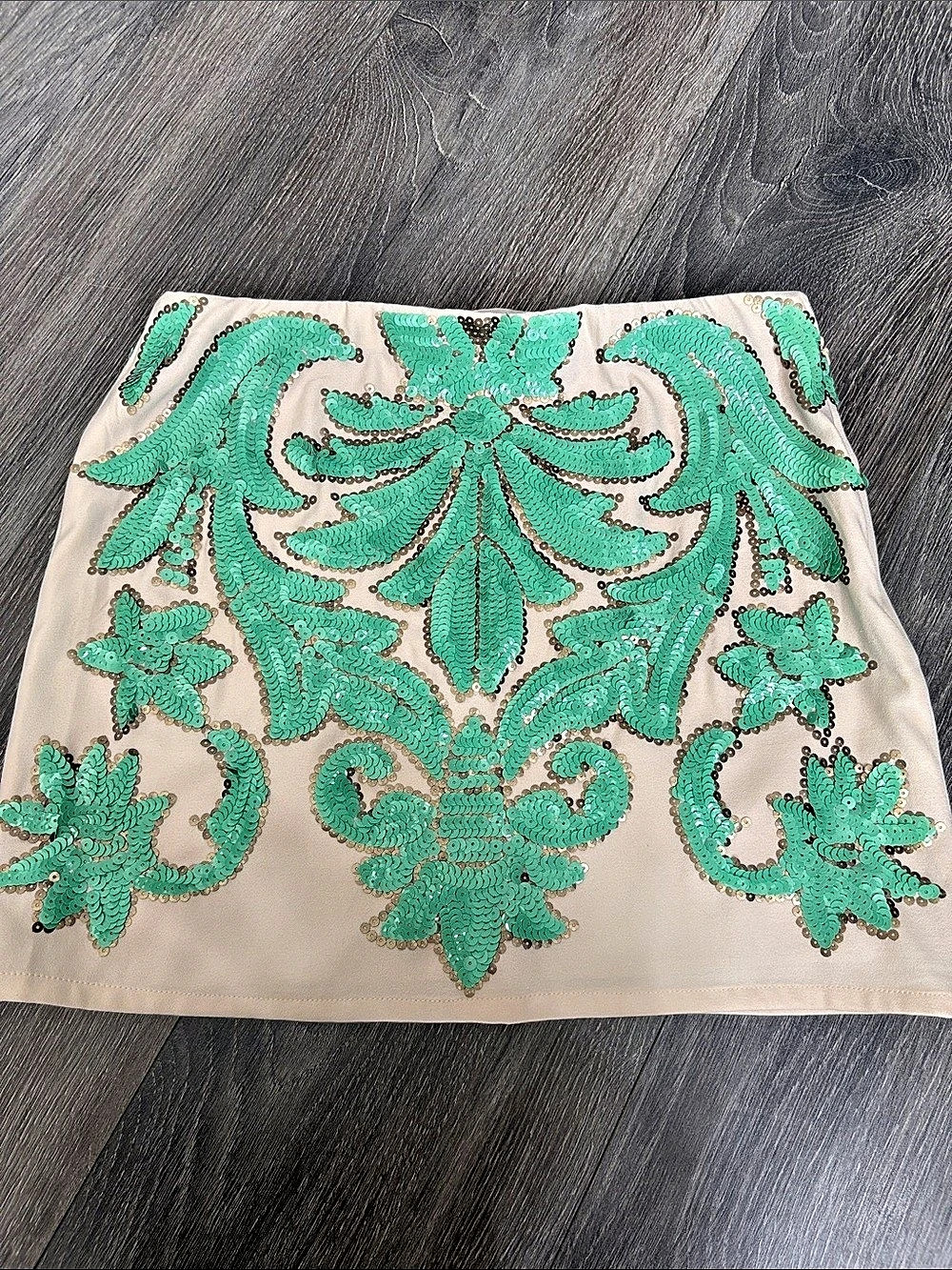 Embellished Mini Skirt in Green & Beige Like New